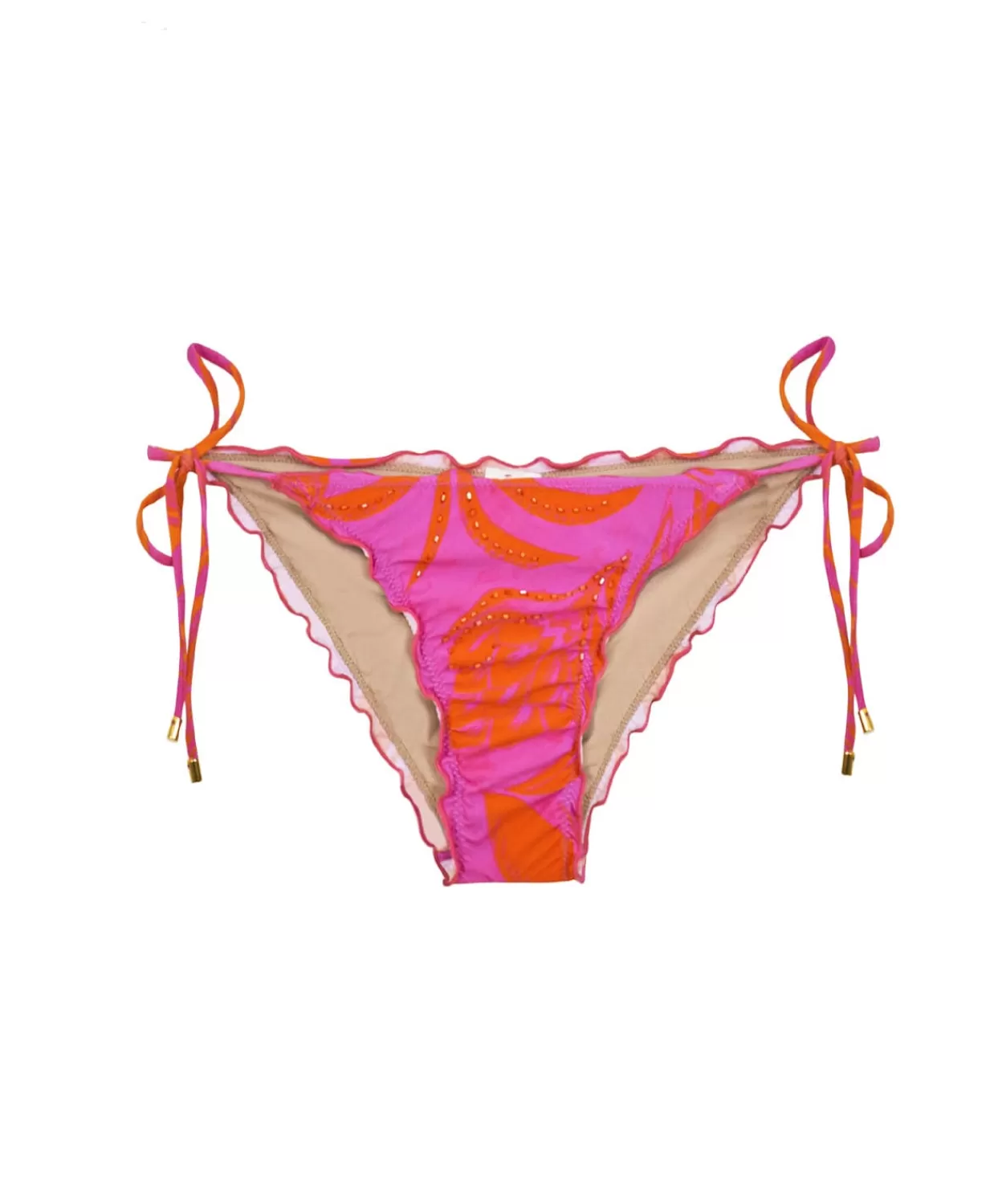 PQ Swim Bikini Bottoms*Del Mar Palms Embroidered Lettuce Edge Tie Bottoms (Final Sale)