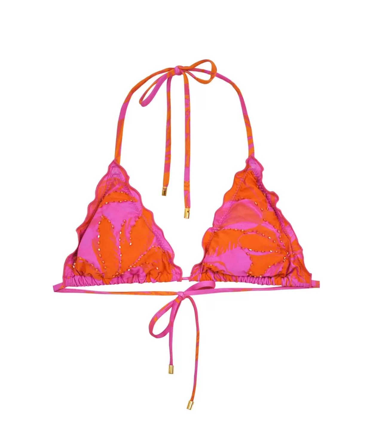 PQ Swim Bikini Tops*Del Mar Palms Embroidered Lettuce Edge Tri Top (Final Sale)